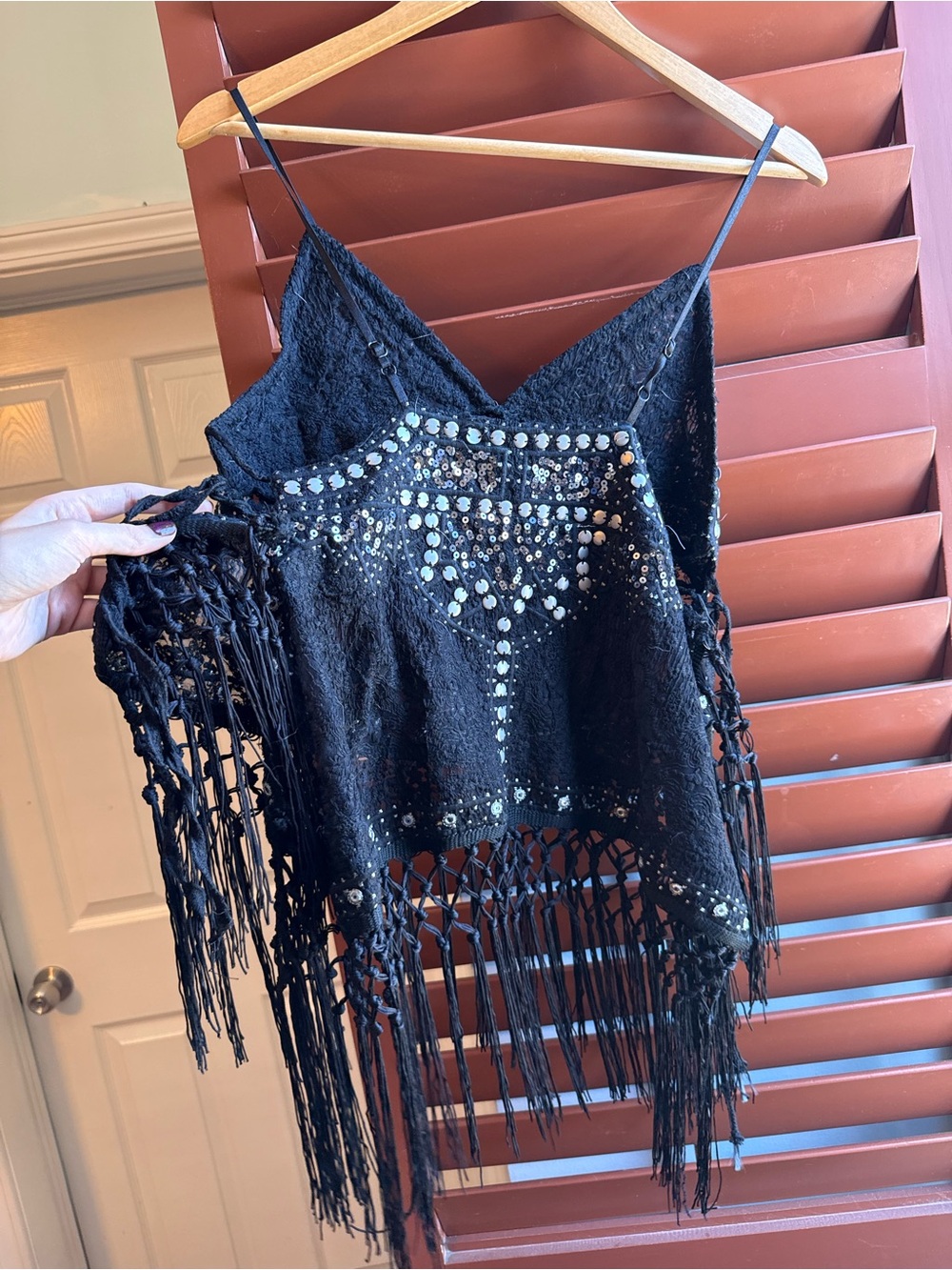 Free People Black Beaded Fringe Cami Top - Picture 3 of 3